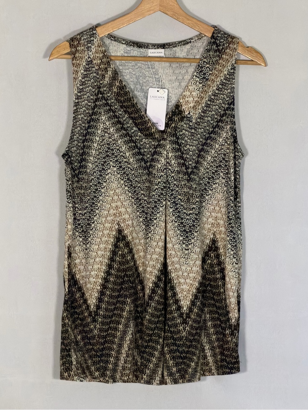 LASCANA Ivory Taupe Abstract Print V-Neck Tank Top NWT Size S 4/6